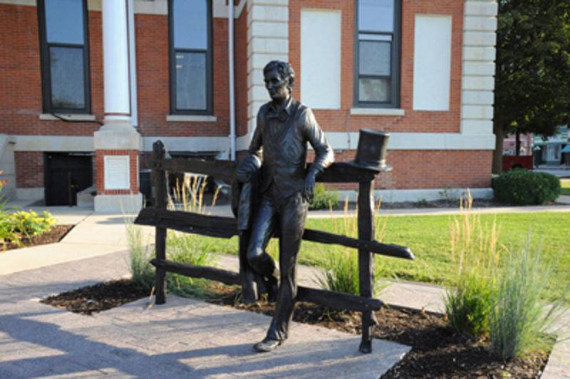 This statue on the south side of the Livingston County courthouse in Pontiac depicts Abraham Lincoln as a young lawyer.